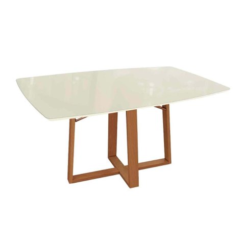Mesa de Sala Jantar Elma Madeira Maciça C/tampo Madeirado C/ Vidro 90x170cm Carvalho/off White/