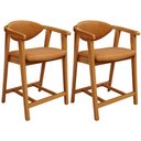 Ver imagem 1 de Kit 02 Banquetas Baixa para Cozinha Sala Jantar Bancada Cecília L02 Couríssimo Canela - Lyam Decor
