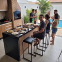 Ver imagem 5 de Kit 2 Banquetas Encosto Cozinha Bancada Estrutura Preta Mila:Preto