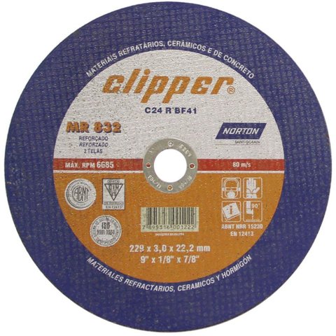 Disco de Corte Clipper Mr832 9"x1/8"x7/8"- 0294321- Norton Disco de Corte Clipper 2 Telas para Esmer