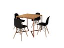 Ver imagem 2 de Mesa Industrial Base Ferro Cobre em V Tampo 90x90 Canela 4 Cadeiras Eames Madeira Assento Preto