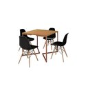 Ver imagem 2 de Mesa Industrial Base Ferro Cobre em V Tampo 90x90 Canela 4 Cadeiras Eames Madeira Assento Preto