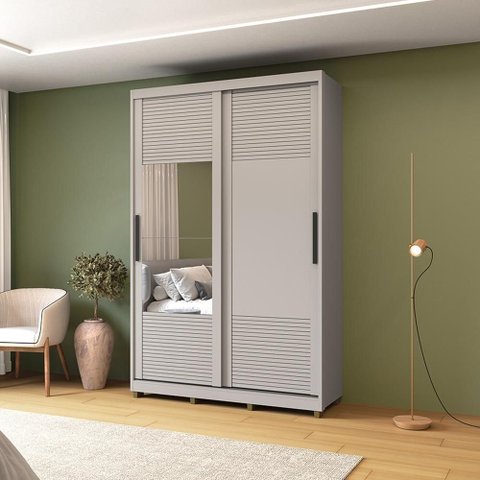 Guarda Roupa 2 Portas de Correr 235x152 cm Bordeaux Cinza com Espelho 100% MDF Casamia