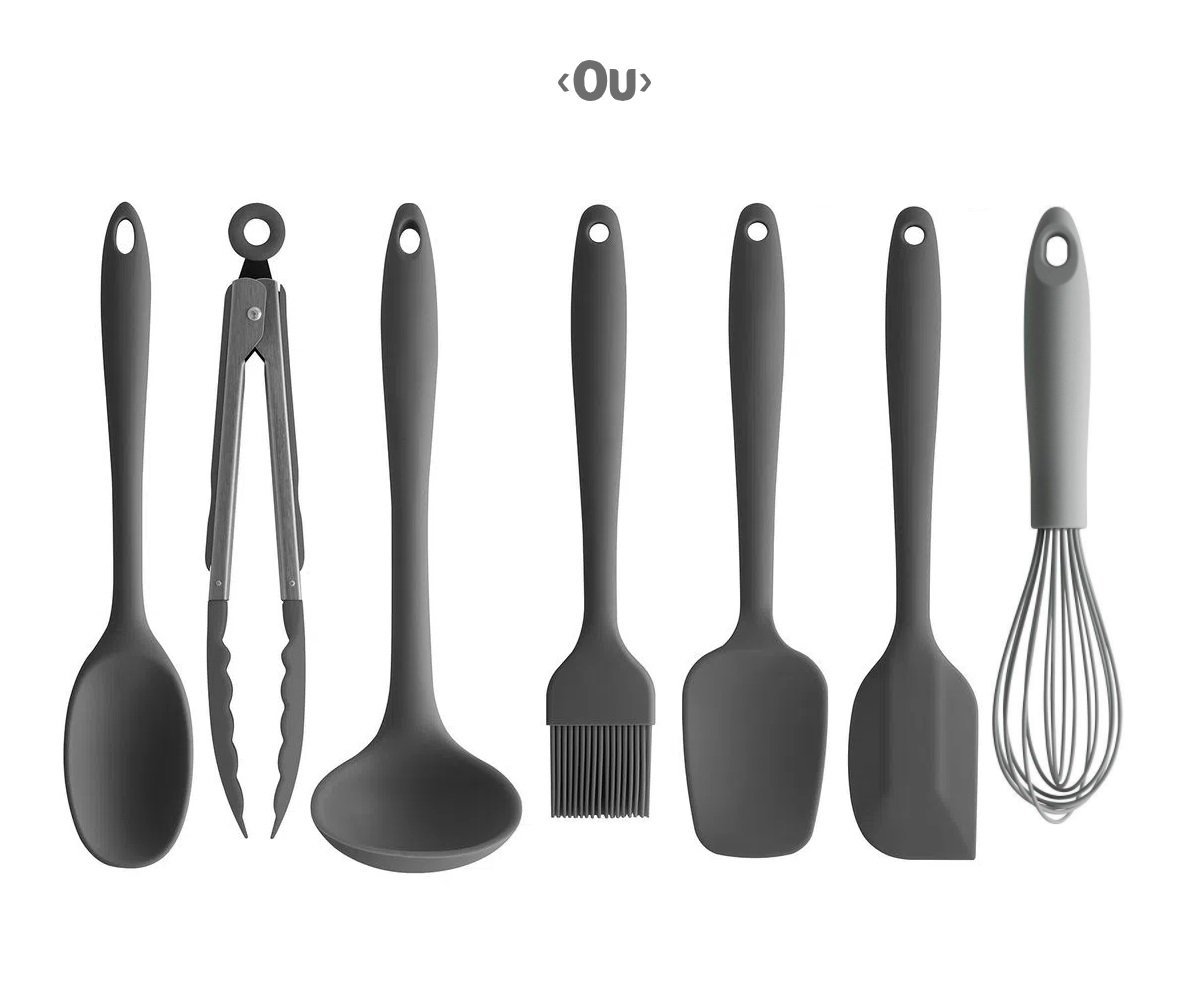 Kit Gourmet - Suporte Preto + Jogo De Cozinha Talheres Silicone 11 Peças