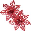 Ver imagem 1 de Kit 16 Flores Vermelha Gliter Decoração Árvore de Natal 14cm