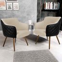 Ver imagem 2 de Kit 2 Poltronas Jade Pés Palito Corano Preto/Linho Bege - Casaepoltrona