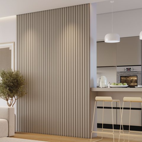 Kit 3 Placas de Painel Ripado Milão 250cm x 58cm x 3,3mm (Rende 4,35m²) Ecorevest Bege