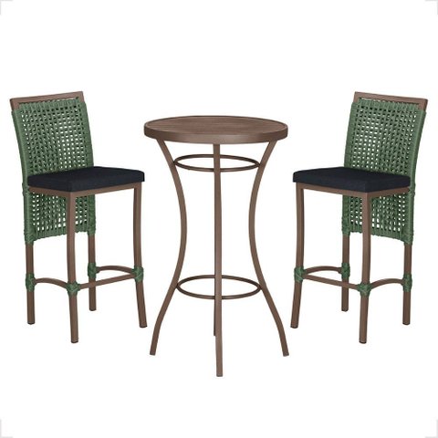 Mesa Bistro e 2 Banquetas Roma Marrom Corda Náutica 12 Trama Original