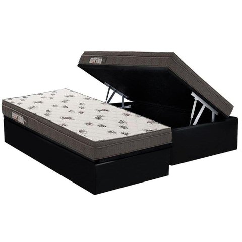 Cama Box Baú Solteiro: Colchão Espuma Ortobom D45 Light Saúde OrtoPillow + Base CRC Courano Black