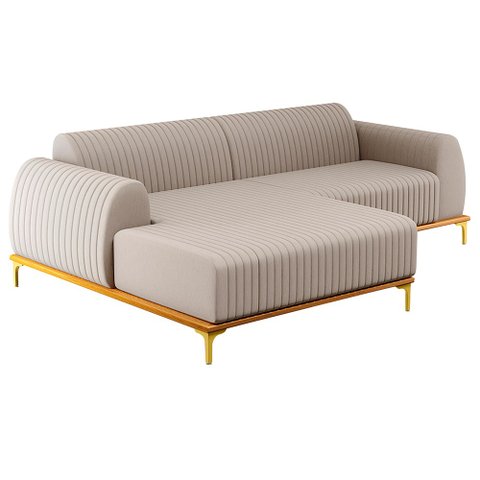 Sofá 2,45M 4 Lugares com Chaise Esquerdo Pés Gold Molino C-107 Linho Bege