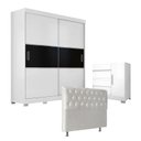 Ver imagem 1 de Guarda Roupa Casal 1940 e Cômoda 8000 com Pés Reto News e Cabeceira Emilia 160 cm Branco – Araplac