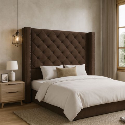 Cabeceira Vivian Estofada para Cama Box de Casal 1,40 Veludo Marrom Bz Home Decor
