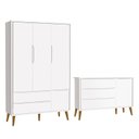 Ver imagem 1 de Jogo de Quarto Infantil Theo Retrô Guarda Roupa 3 Portas e Cômoda 1 Porta Branco com Pés Amadeirado