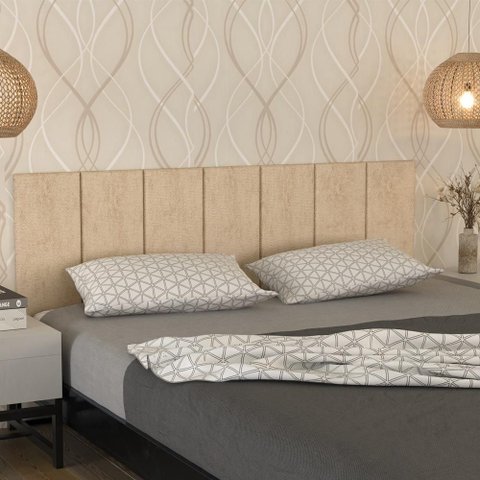 Cabeceira Modular Cama Casal Autocolante Adesiva 140cm - Bege