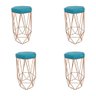 Conjunto 4 Banquetas Decorativa Hexagonal Aramado Bronze Suede Azul Tifany Rocha Móveis - 1