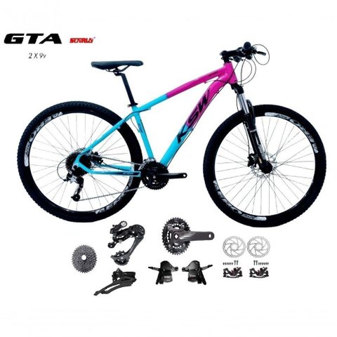 Bicicleta Aro 29 Ksw Xlt Kit 2x9 Gta Sunrun Freio Disco K7 11/36 Pedivela 24/38d Garfo com Trava -