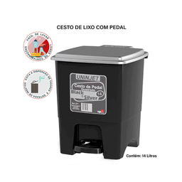 Lixeira C/ Pedal Basculante Quadrado 14l Preta Tampa Prata:preto - 5
