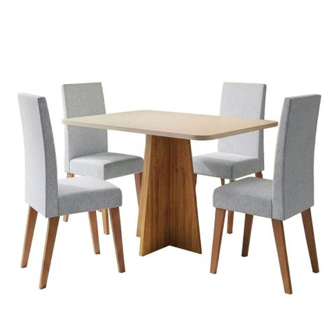 Conjunto Sala de Jantar Mesa 1,20m Moove 4 Cadeiras Linho Milano Madeirado / Cinza