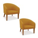 Ver imagem 2 de Poltrona Sala Decorativa Kit 2 Stella Pé Madeira Trapézio Castanho Veludo Mostarda D03 - D’Rossi