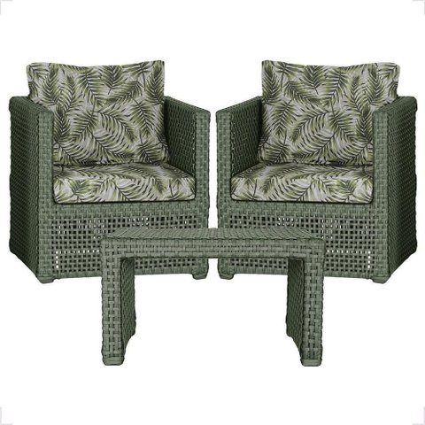 Mesa e 2 Poltronas Madri Corda Náutica Estofado 5 Trama Verde