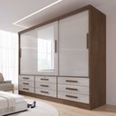 Ver imagem 1 de Guarda-Roupa 3 Portas de Correr 9 Gavetas com Espelho Castanho Off White Meridian Gold