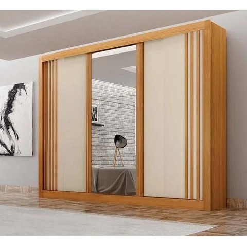 Guarda Roupa Milano 3 Pts com Espelho Cinamomo/off - Leifer