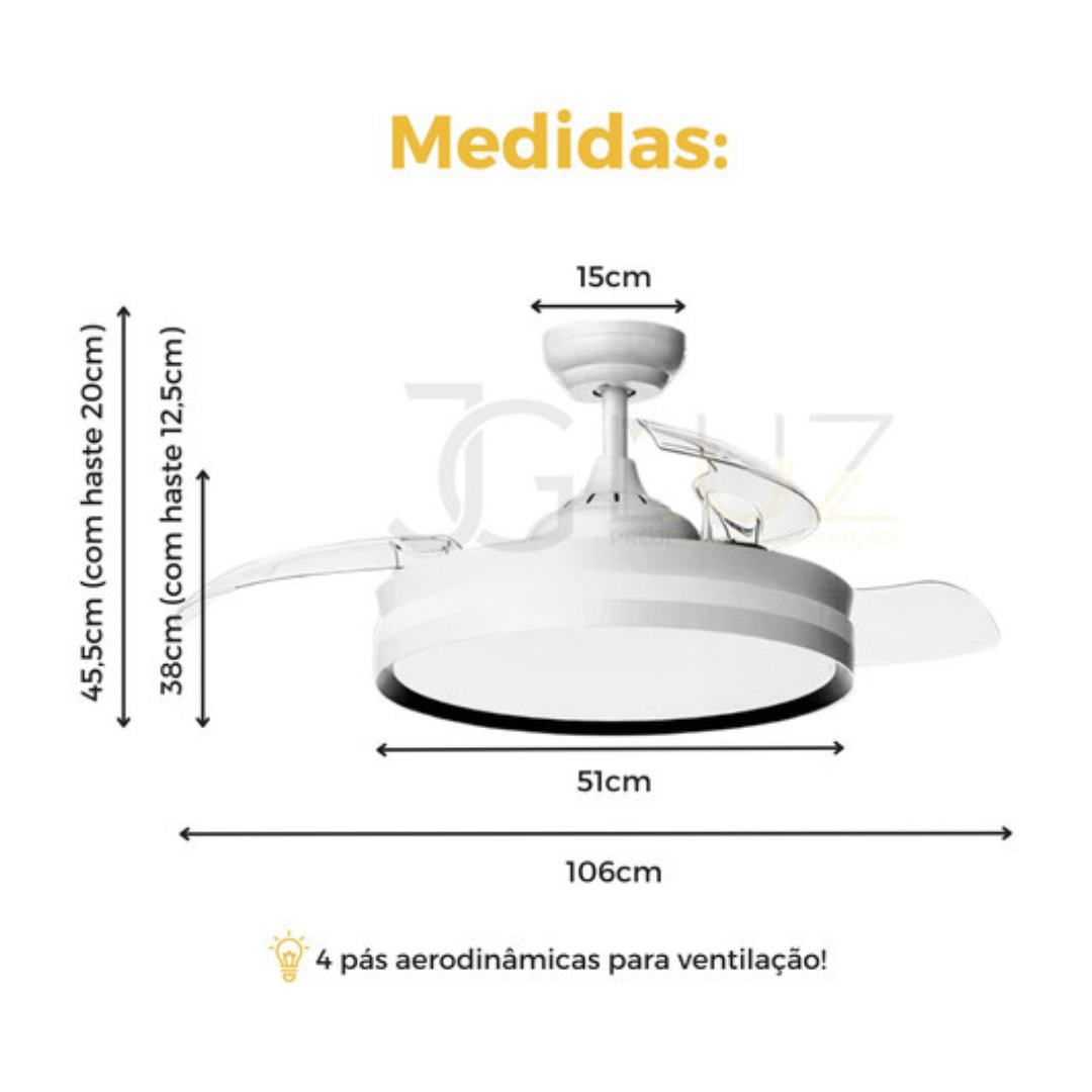 Plafon Ventilador de Teto Pás Retráteis Plus com Controle Remoto Bivolt - 5