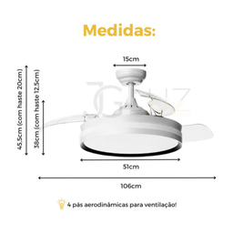 Plafon Ventilador de Teto Pás Retráteis Plus com Controle Remoto Bivolt - 5