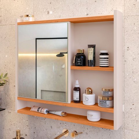 Espelheira Suspensa para Banheiro Closet Porta e Armário Acqua com Nicho