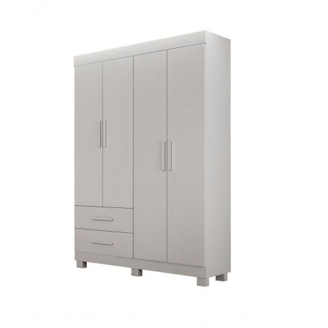 Guarda Roupa Solteiro Recife New 4 Portas de Bater 2 Gavetas MDF MDP Laqueado Branco Leifer Móveis