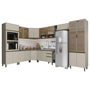Cozinha Completa de Canto 11 Peças Connect Duna/cristal com Cristaleira - Móveis Henn