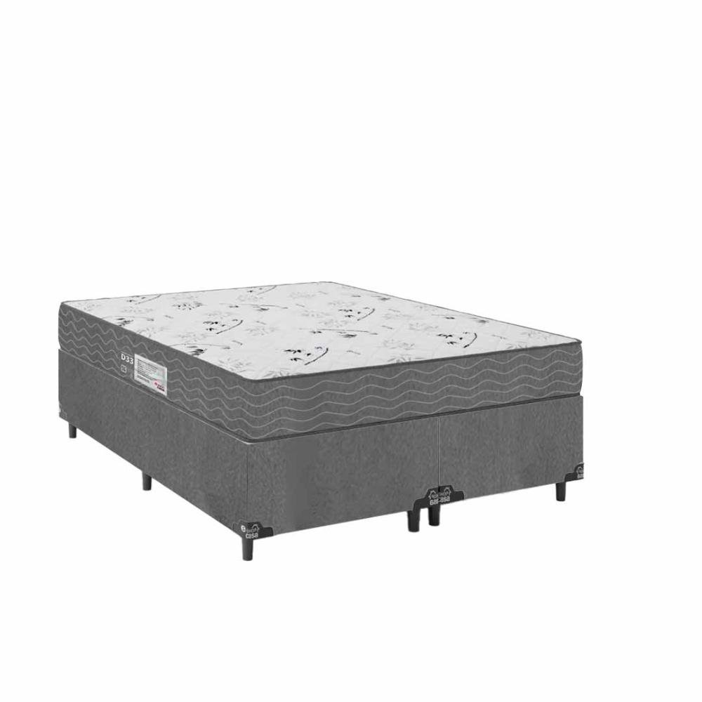 Cama Box Casal Bipartido + Colchão D33 One Face - Suede Cinza