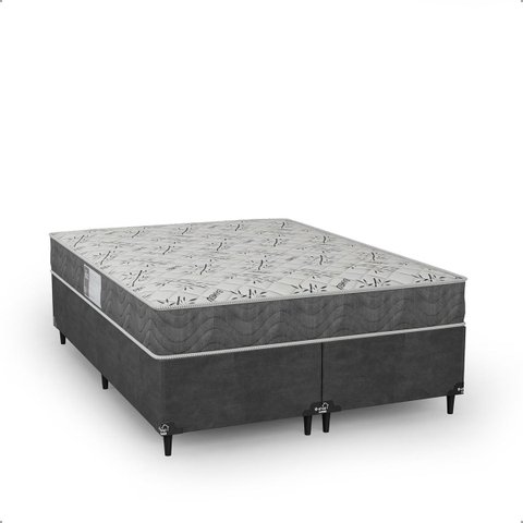 Cama Box Casal Bipartido + Colchão D33 One Face - Suede Cinza