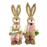 Casal De Coelho De Palha Xadrez 40cm Decoração De Páscoa - 1