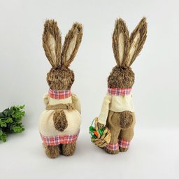 Casal De Coelho De Palha Xadrez 40cm Decoração De Páscoa - 5