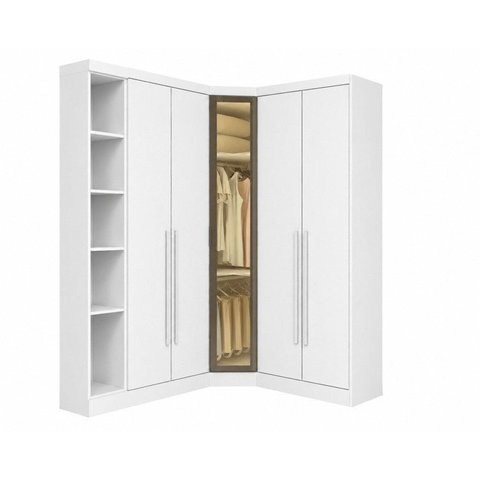 Guarda-Roupa Modulado de Canto Oblíquo Reflecta com LED 5 Portas e Cantoneira 100% MDF Cairo