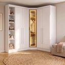 Ver imagem 1 de Guarda-Roupa Modulado Canto Oblíquo Reflecta com LED 5 Portas e Cantoneira MDF Cairo Branco/Neve