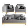 Kit Sofá Beny 180cm + 2 Poltronas Base de Madeira Linho: Cinza - 2