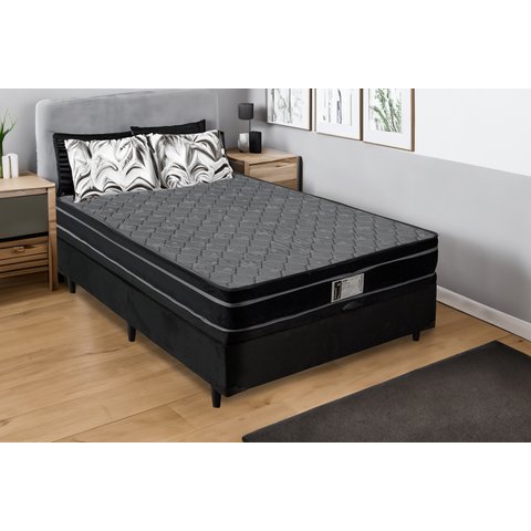 Cama Box Baú Casal 138x188x62 Molas Ensacadas D28 Euro Pillow Montreal Preto - Sofá Casa