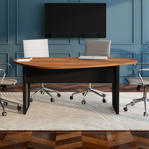 Mesa Orgânica 1,83m x 1,00m para Reunião com Pés em Metal F5 Office Marrom/Nogal com Preto