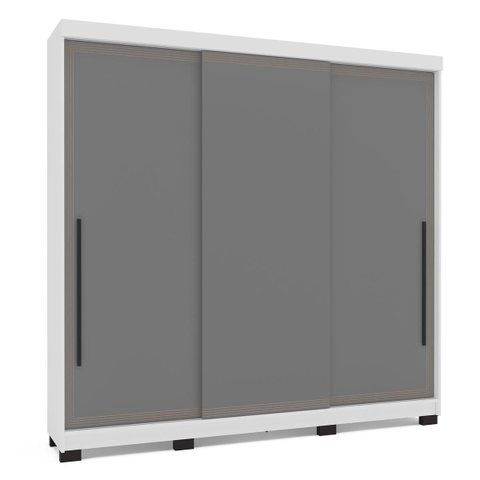 Roupeiro Valência 3 Portas Correr 4 Gavetas 217x213cm Branco/Cinza 240837