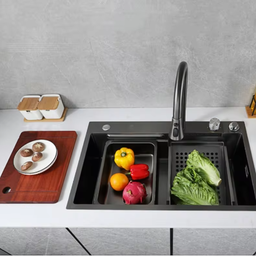 Cuba Cozinha Gourmet Premium Cascata com Torneira Lavador Copos Aço Inox 201 Preto - 8