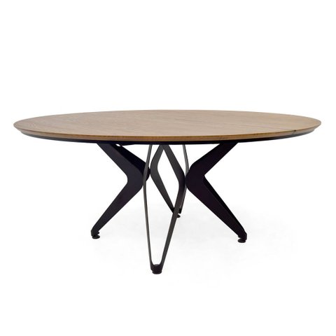 Mesa Redonda de Jantar com Base de Ferro e Tampo em Madeira Maciça Texturizado Aspen - Iaza Moveis