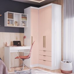 Guarda Roupa Solteiro 4 Peças 3 Portas 3 Gavetas com Escrivaninha e Nicho Aéreo Infinity Móveis Cast - 1 Guarda Roupa Solteiro 4 Peças 3 Portas 3 Gavetas com Escrivaninha e Nicho Aéreo Infinity Móveis Cast - 1