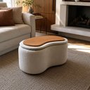 Ver imagem 7 de Puff Baú Formato Feijão em Bouclê Orgânico com Tampo Reversível Mesa ou Assento Off White Lh Móveis