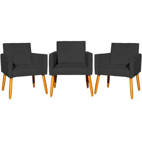 Kit 3 Poltronas Decorativa para Sala Recepção Consultório Escritório Nina Tecido Suede