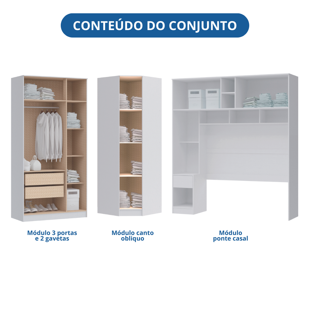 Guarda Roupa Casal Modulado 3 Peças 8 Portas 3 Gavetas Wood  - 19