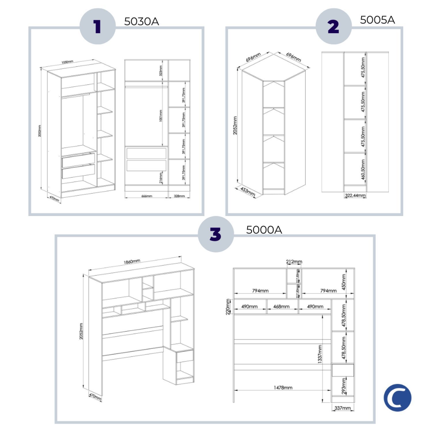 Guarda Roupa Casal Modulado 3 Peças 8 Portas 3 Gavetas Wood  - 18