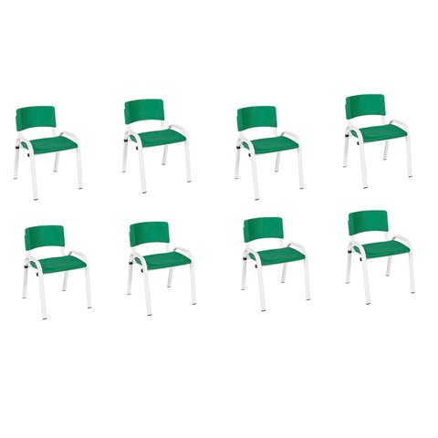 Kit 8 Cadeiras Infantil Iso, Escola, Base Branco- Verde Escuro