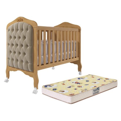 Berço Mini Cama Harmonia Nature/branco com Capitonê e Colchão Supreme - Permóbili Baby